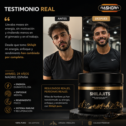 Shilajit puro del Himalaya para hombres que quieren rendir más en su día a día.